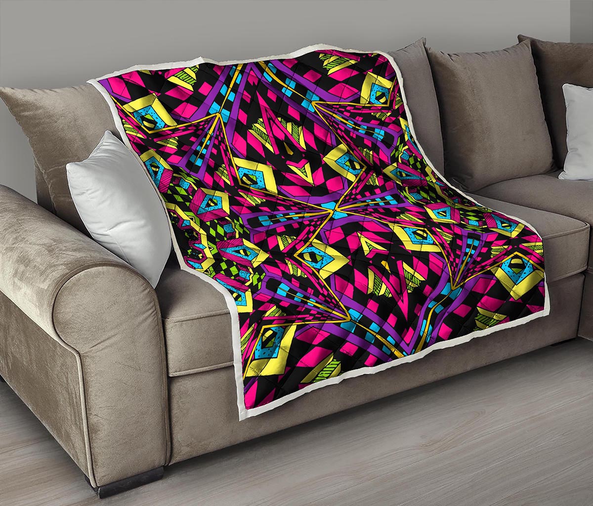 Psychedelic Ethnic Trippy Print Quilt