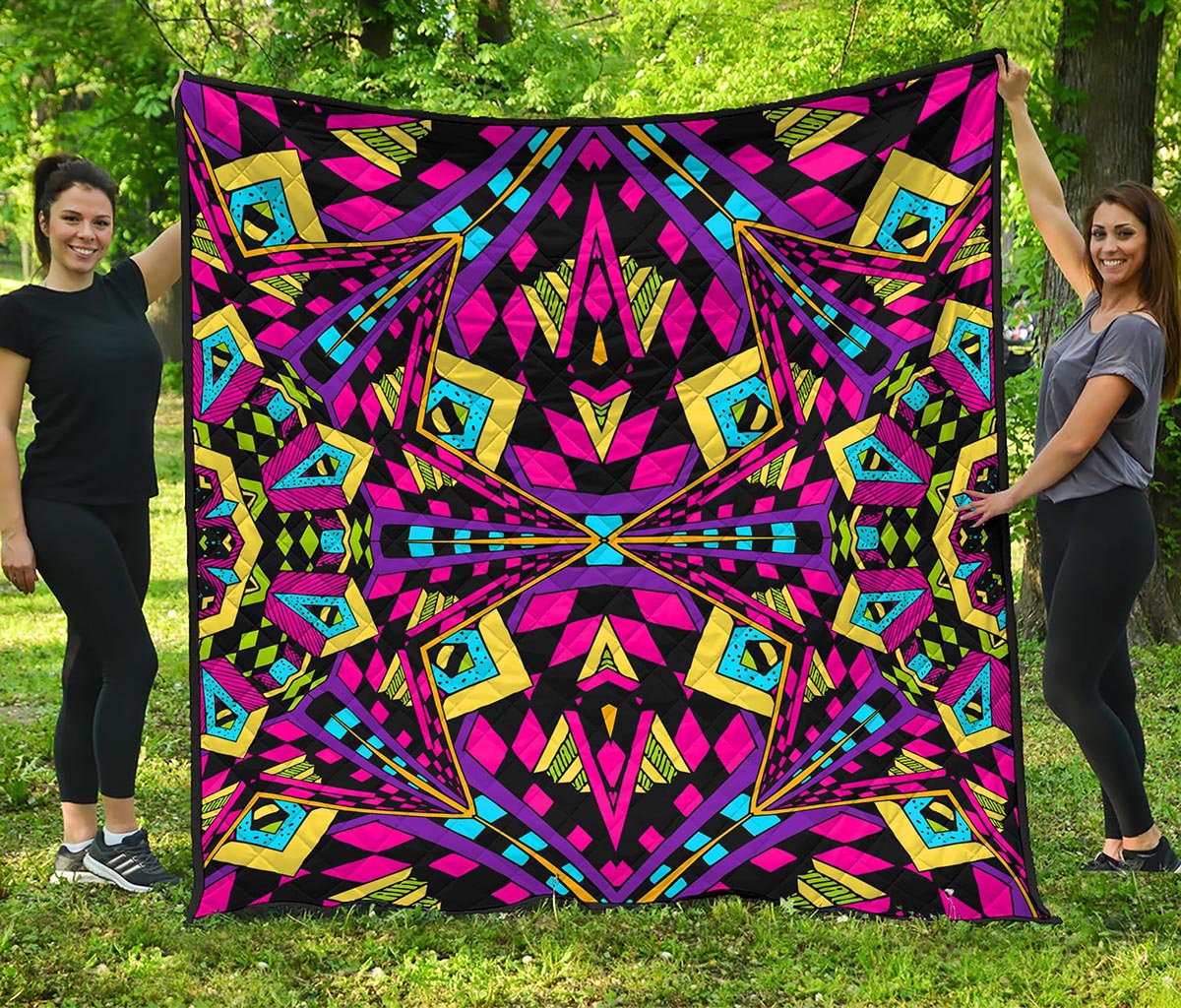Psychedelic Ethnic Trippy Print Quilt