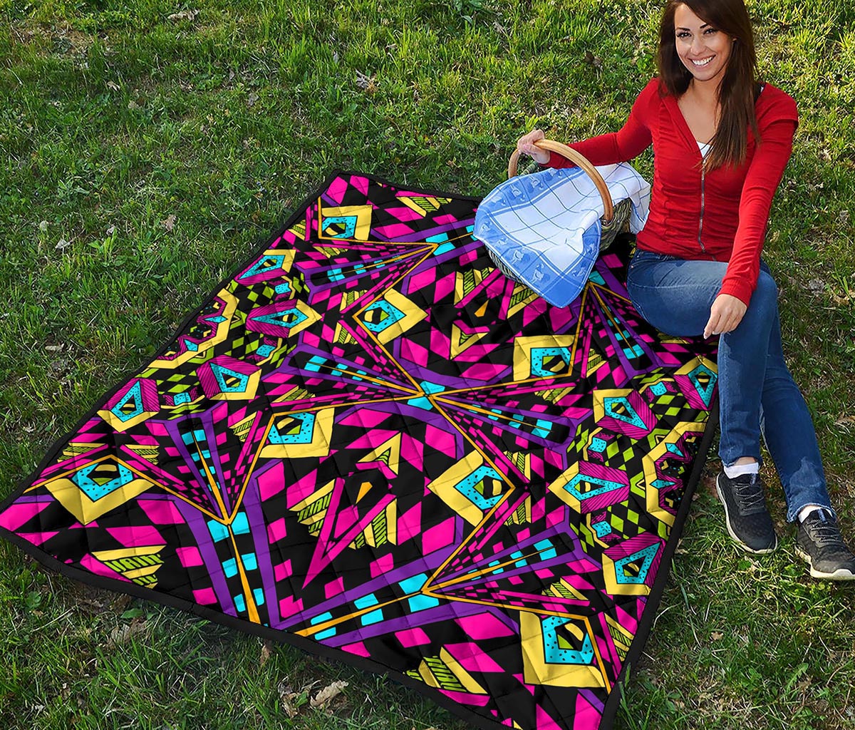 Psychedelic Ethnic Trippy Print Quilt