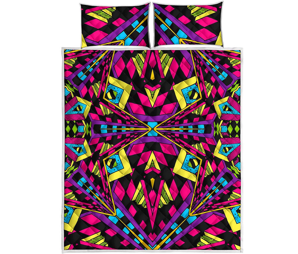 Psychedelic Ethnic Trippy Print Quilt Bed Set