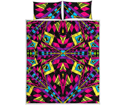 Psychedelic Ethnic Trippy Print Quilt Bed Set