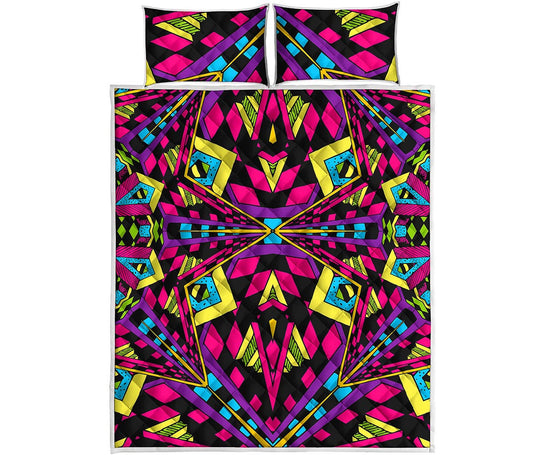 Psychedelic Ethnic Trippy Print Quilt Bed Set