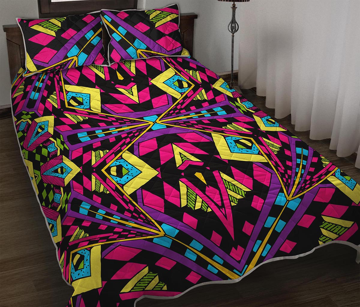 Psychedelic Ethnic Trippy Print Quilt Bed Set