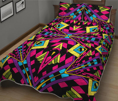 Psychedelic Ethnic Trippy Print Quilt Bed Set