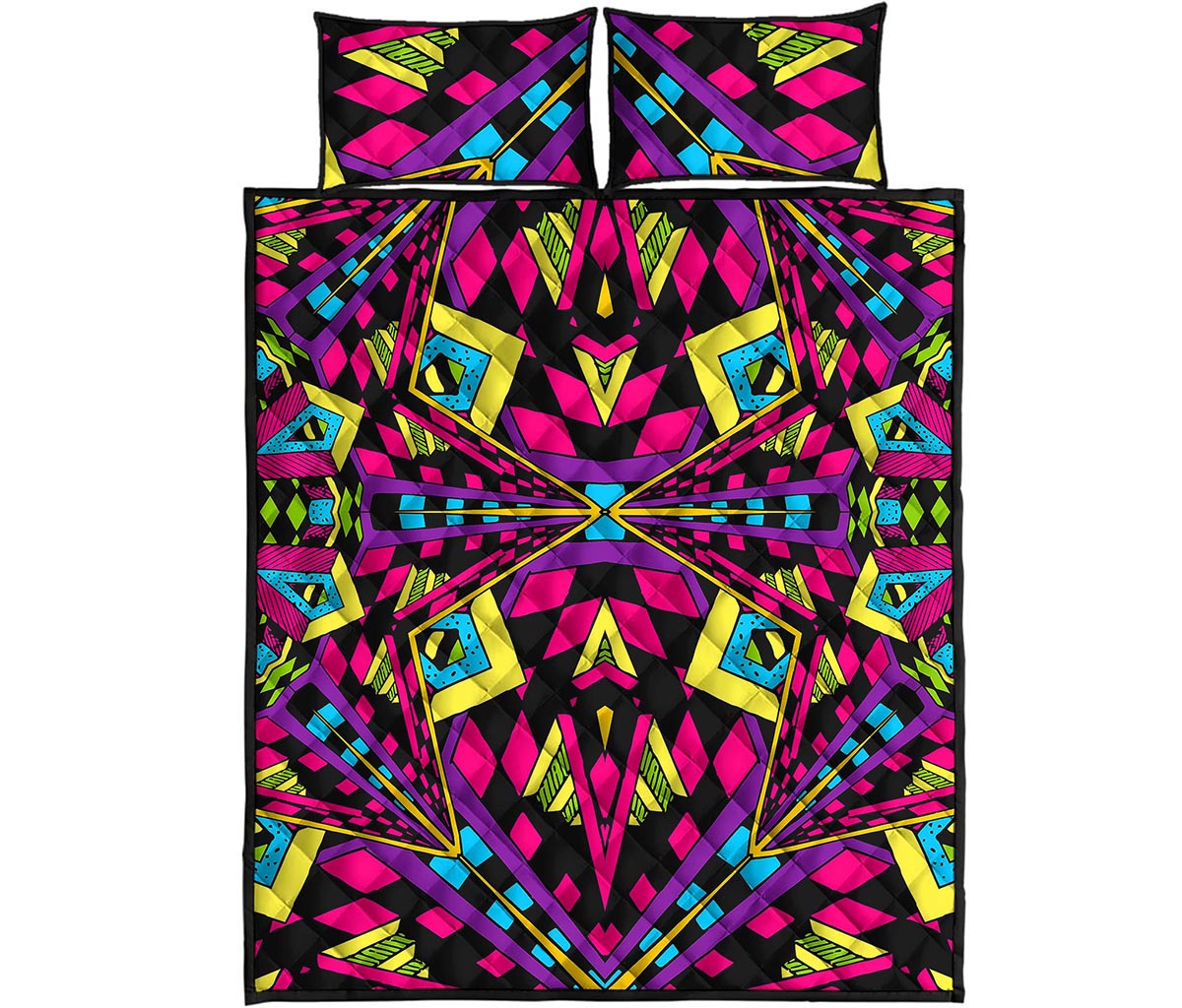 Psychedelic Ethnic Trippy Print Quilt Bed Set