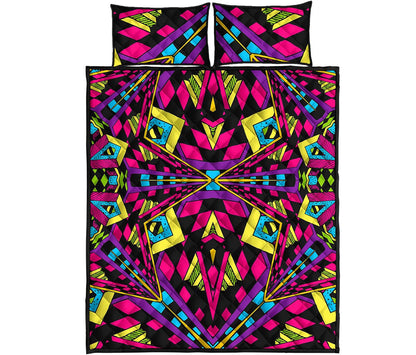 Psychedelic Ethnic Trippy Print Quilt Bed Set