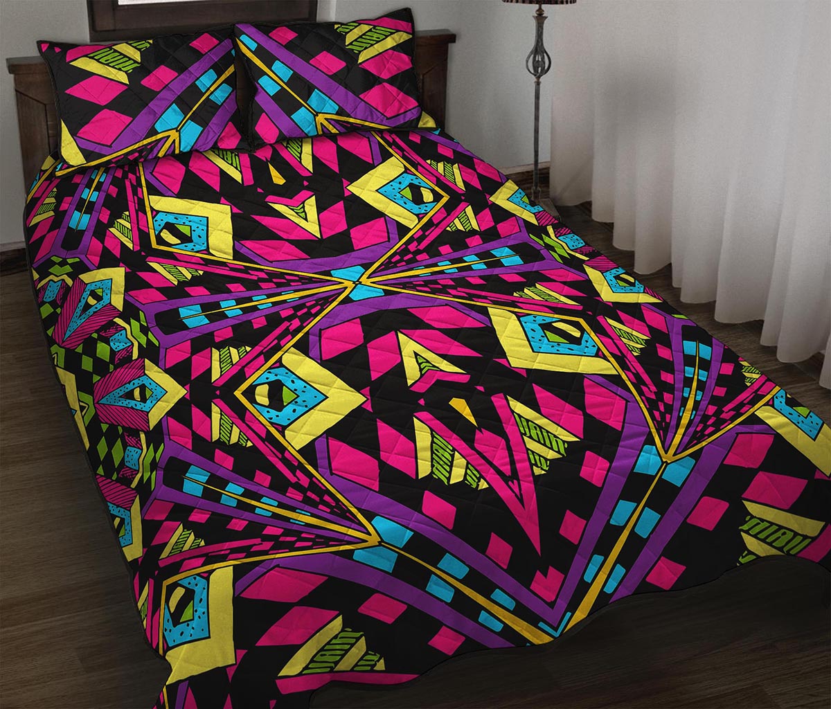 Psychedelic Ethnic Trippy Print Quilt Bed Set