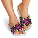 Psychedelic Ethnic Trippy Print White Slide Sandals