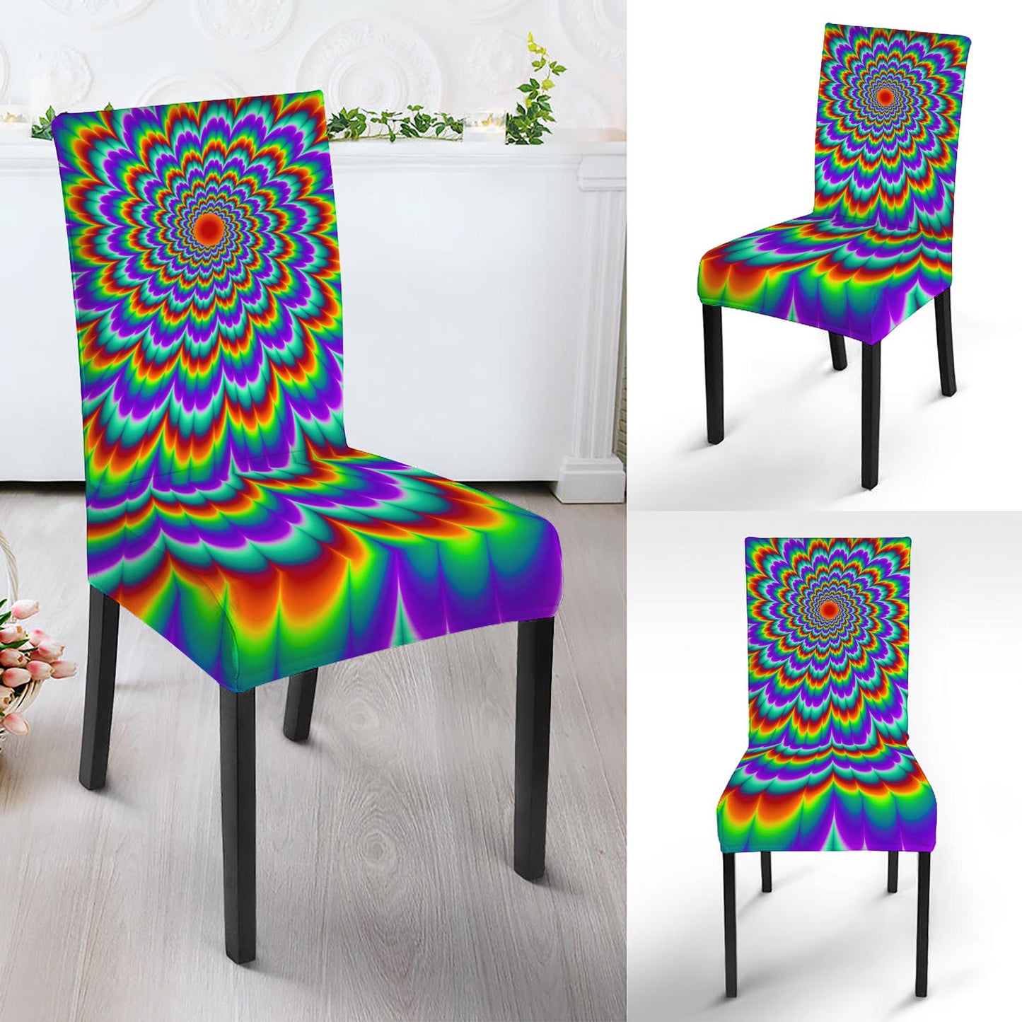 Psychedelic Expansion Optical Illusion Dining Chair Slipcover