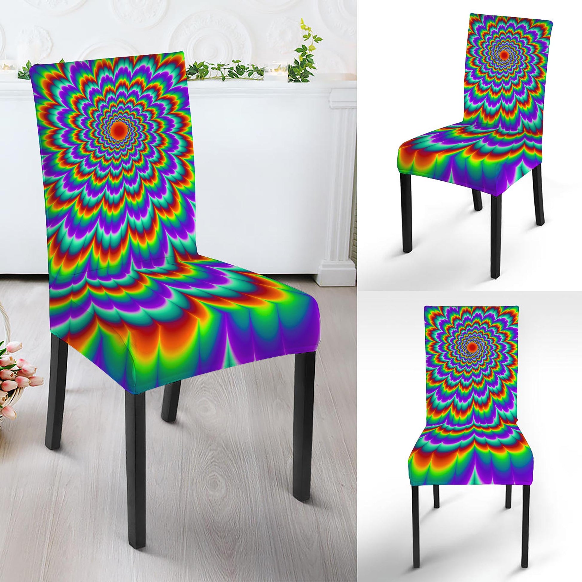 Psychedelic Expansion Optical Illusion Dining Chair Slipcover