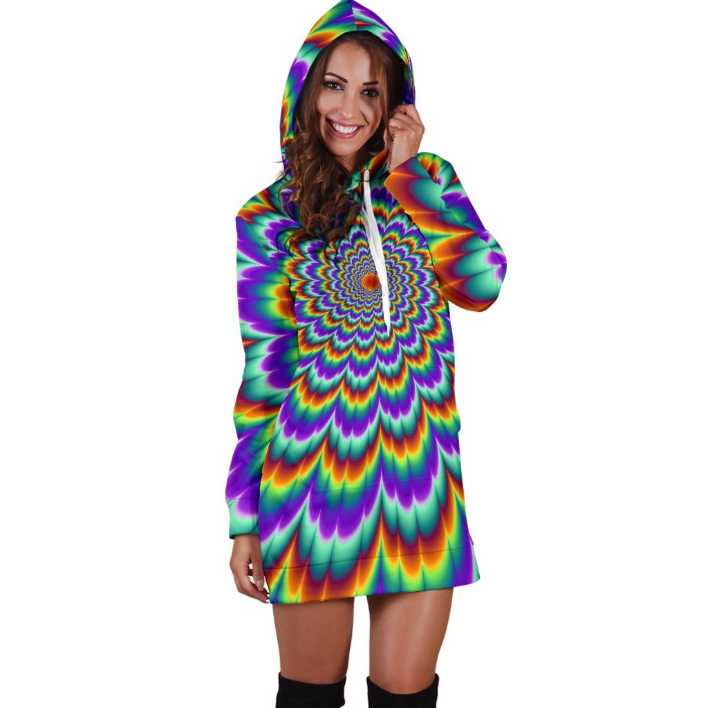 Psychedelic Expansion Optical Illusion Hoodie Dress GearFrost