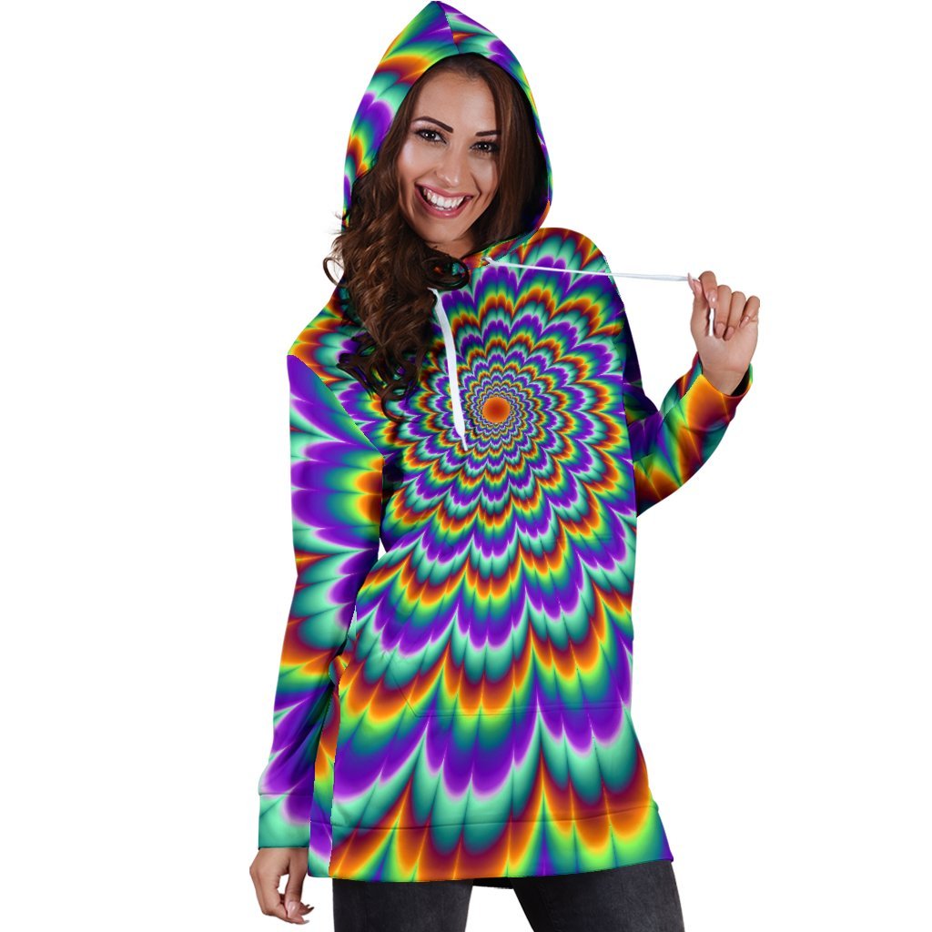 Psychedelic Expansion Optical Illusion Hoodie Dress GearFrost