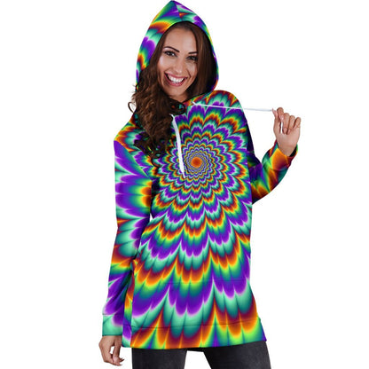 Psychedelic Expansion Optical Illusion Hoodie Dress GearFrost