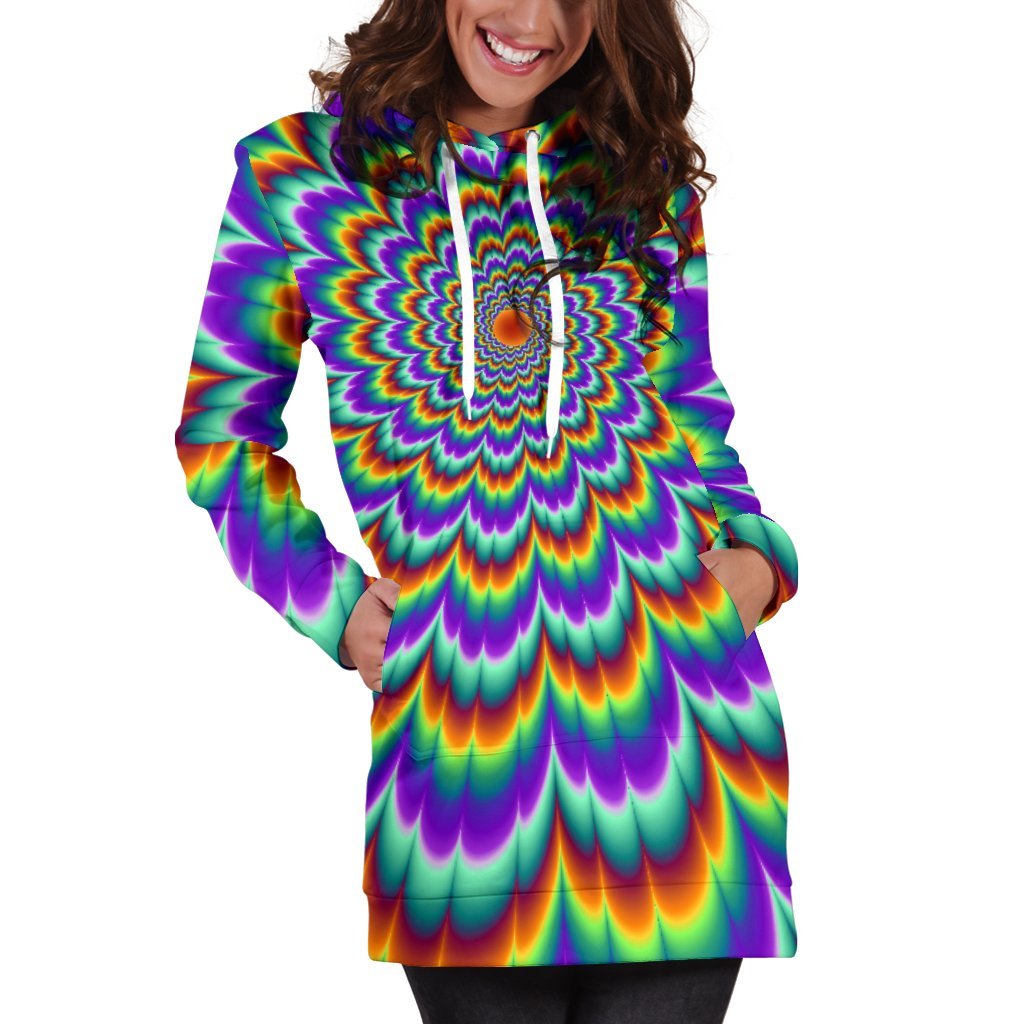 Psychedelic Expansion Optical Illusion Hoodie Dress GearFrost