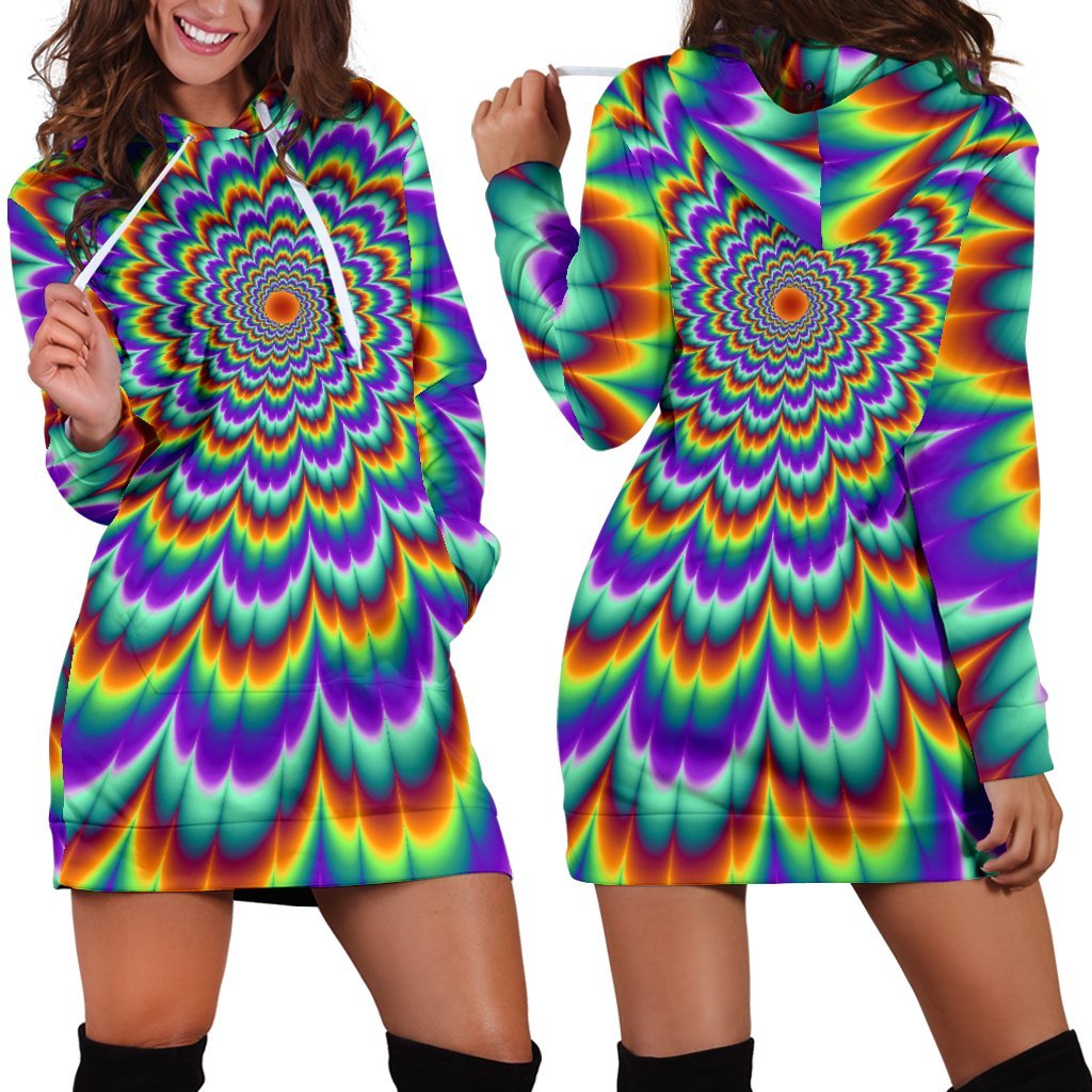 Psychedelic Expansion Optical Illusion Hoodie Dress GearFrost