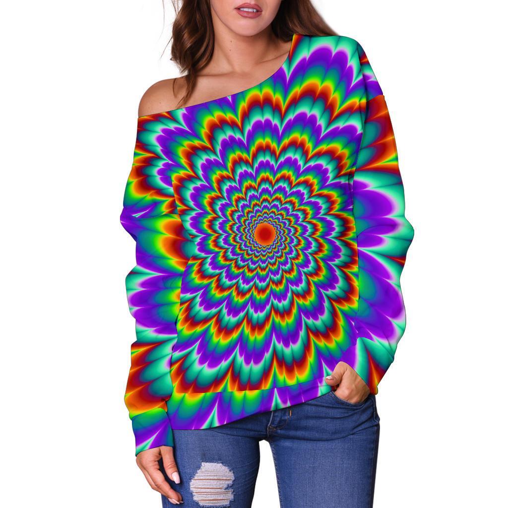 Psychedelic Expansion Optical Illusion Off Shoulder Sweatshirt GearFrost