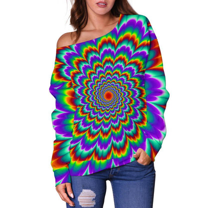Psychedelic Expansion Optical Illusion Off Shoulder Sweatshirt GearFrost