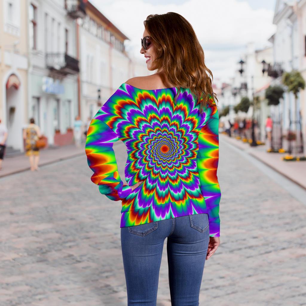 Psychedelic Expansion Optical Illusion Off Shoulder Sweatshirt GearFrost