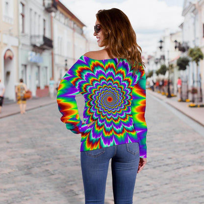 Psychedelic Expansion Optical Illusion Off Shoulder Sweatshirt GearFrost