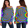 Psychedelic Expansion Optical Illusion Off The Shoulder Sweatshirt
