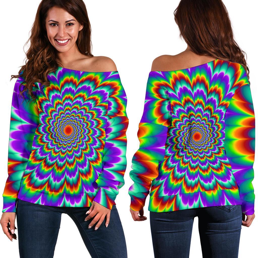 Psychedelic Expansion Optical Illusion Off Shoulder Sweatshirt GearFrost