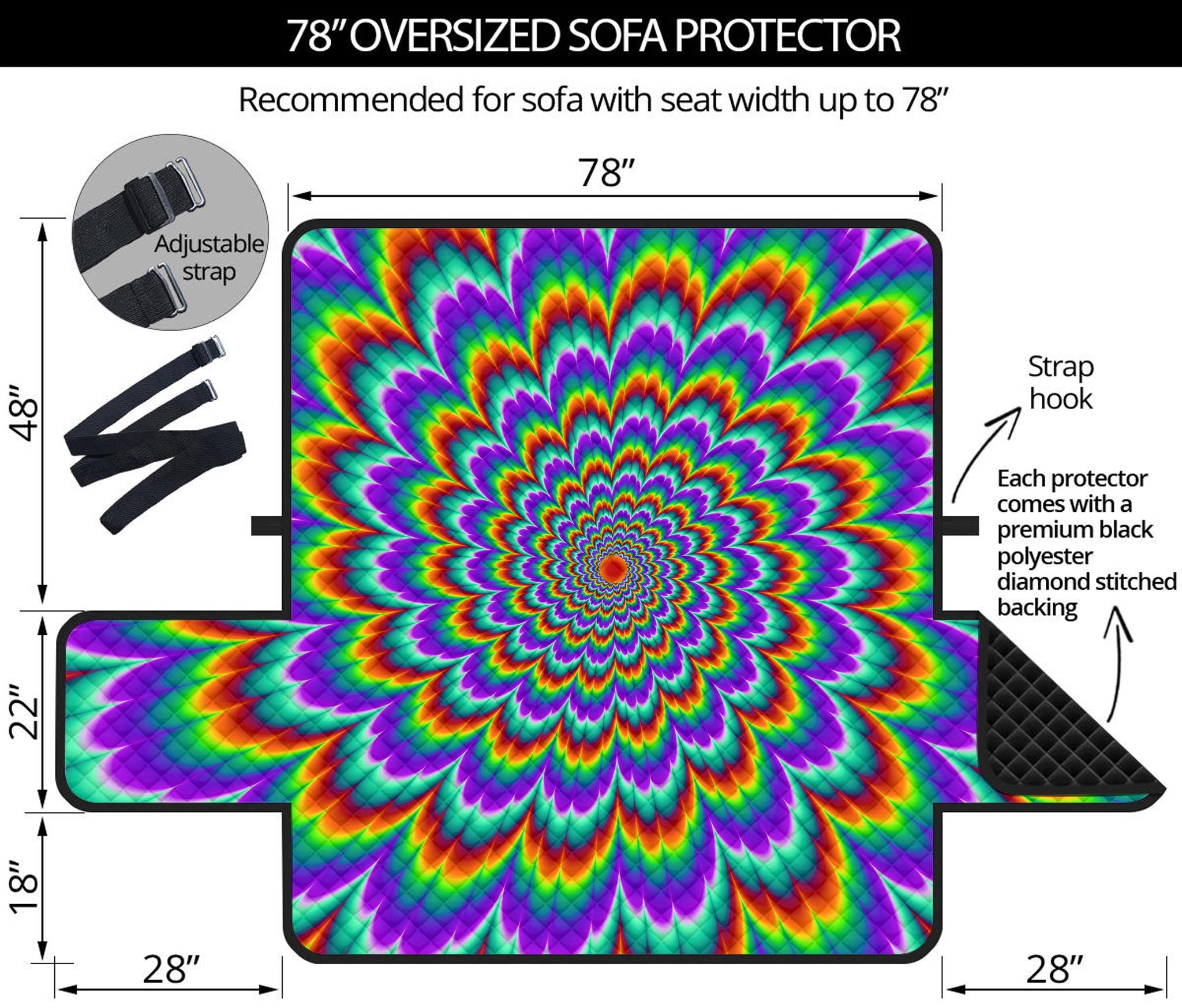 Psychedelic Expansion Optical Illusion Oversized Sofa Protector