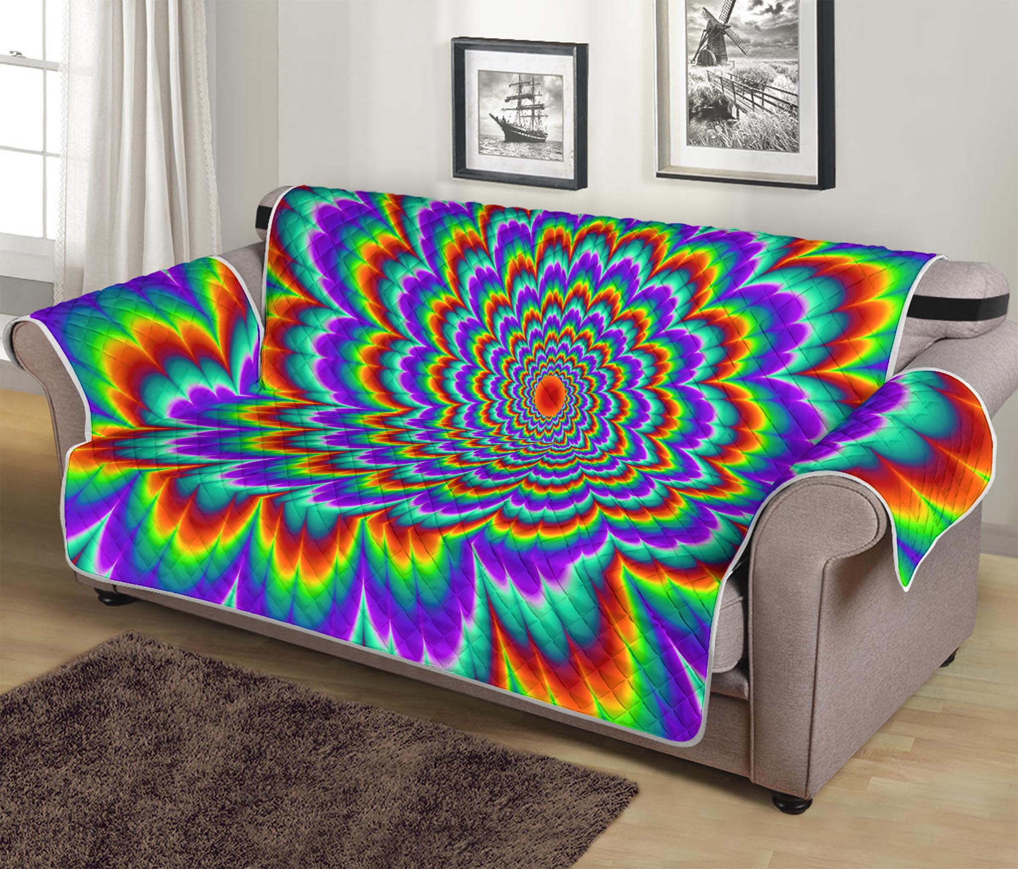 Psychedelic Expansion Optical Illusion Sofa Protector