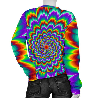 Psychedelic Expansion Optical Illusion Women's Crewneck Sweatshirt GearFrost
