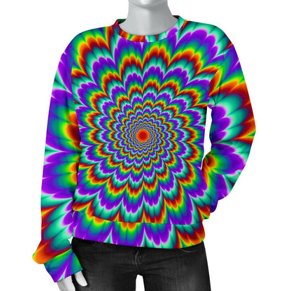 Psychedelic Expansion Optical Illusion Women's Crewneck Sweatshirt GearFrost