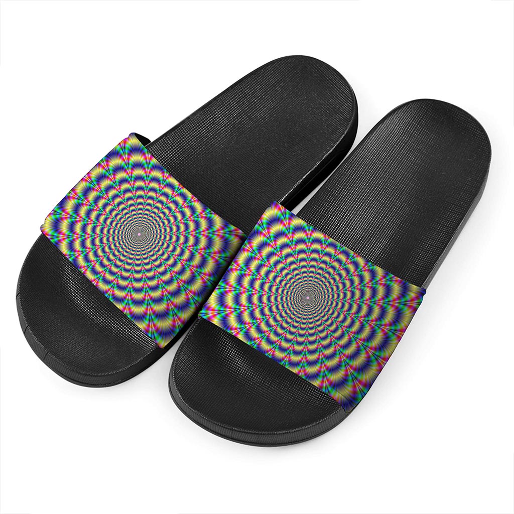 Psychedelic Explosion Optical Illusion Black Slide Sandals