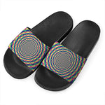 Psychedelic Explosion Optical Illusion Black Slide Sandals