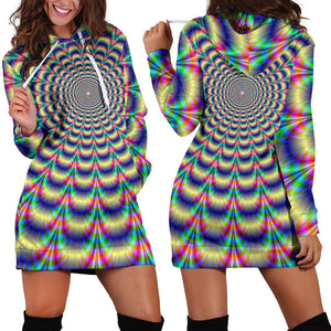 Psychedelic Explosion Optical Illusion Hoodie Dress GearFrost