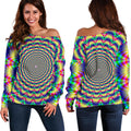 Psychedelic Explosion Optical Illusion Off The Shoulder Sweatshirt