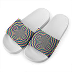 Psychedelic Explosion Optical Illusion White Slide Sandals