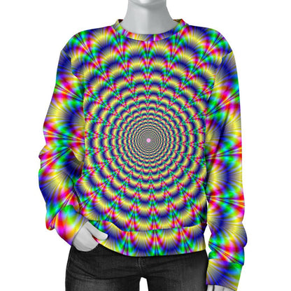 Psychedelic Explosion Optical Illusion Women's Crewneck Sweatshirt GearFrost