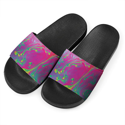 Psychedelic Formed Print Black Slide Sandals