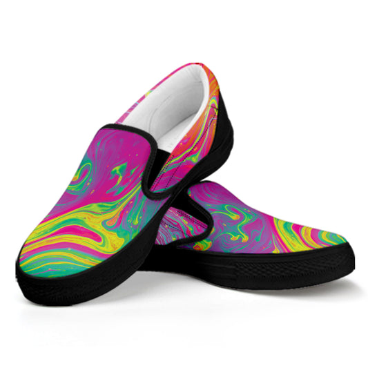 Psychedelic Formed Print Black Slip On Shoes