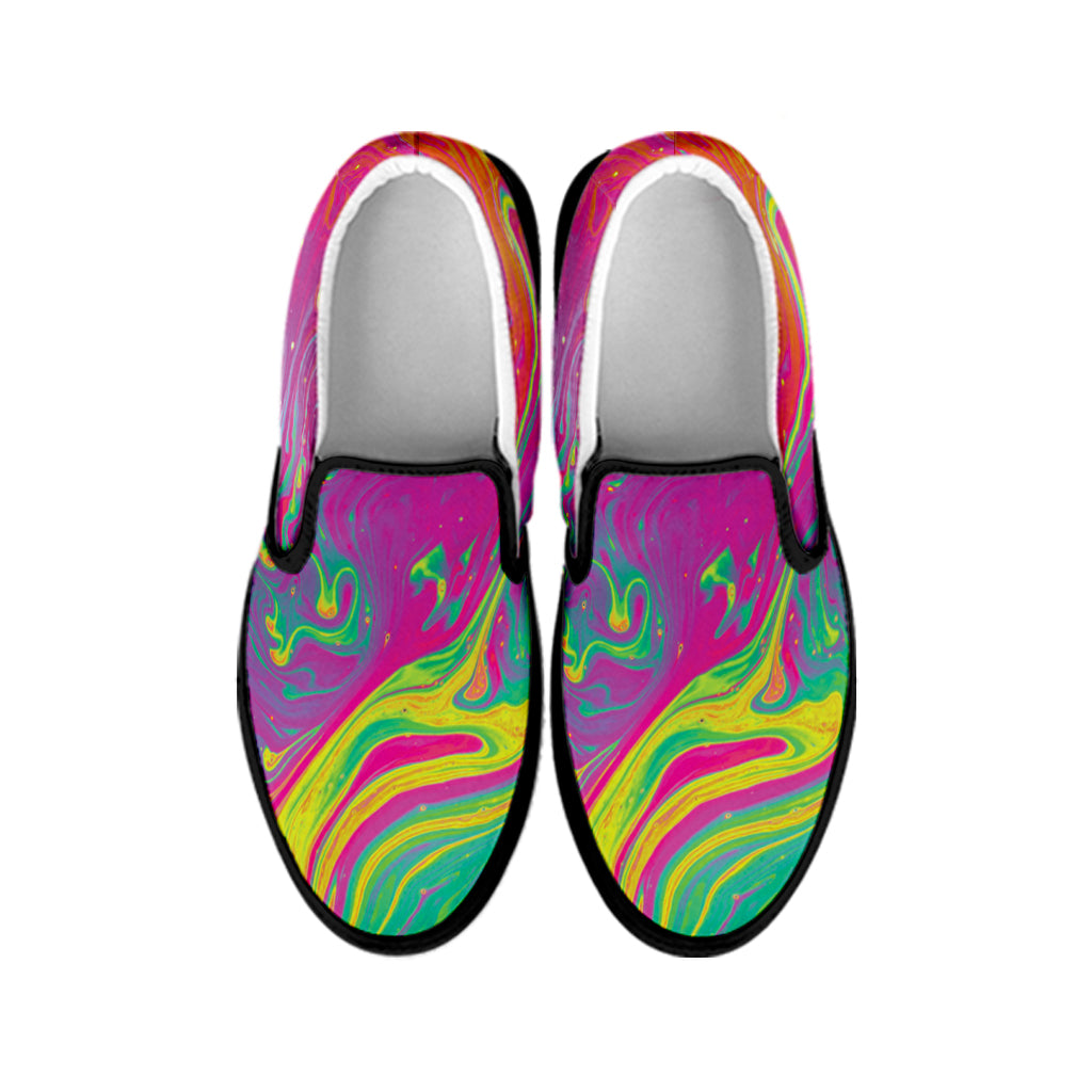 Psychedelic Formed Print Black Slip On Shoes