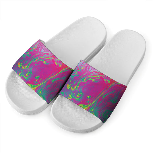 Psychedelic Formed Print White Slide Sandals