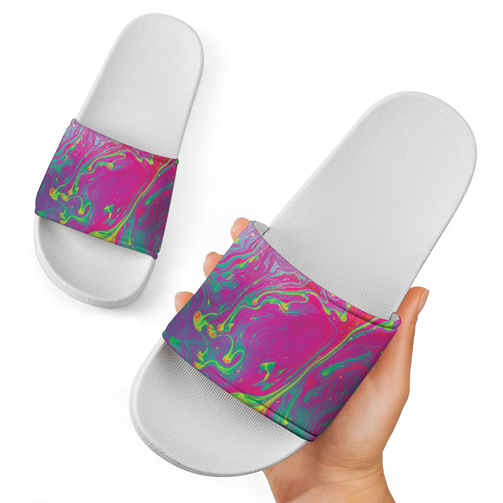 Psychedelic Formed Print White Slide Sandals