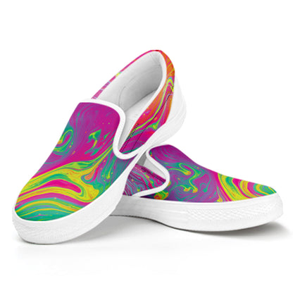 Psychedelic Formed Print White Slip On Shoes