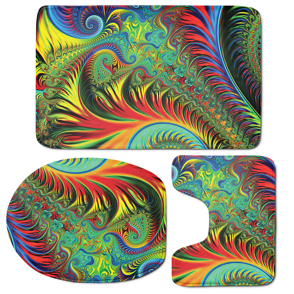 Psychedelic Fractal Print 3 Piece Bath Mat Set