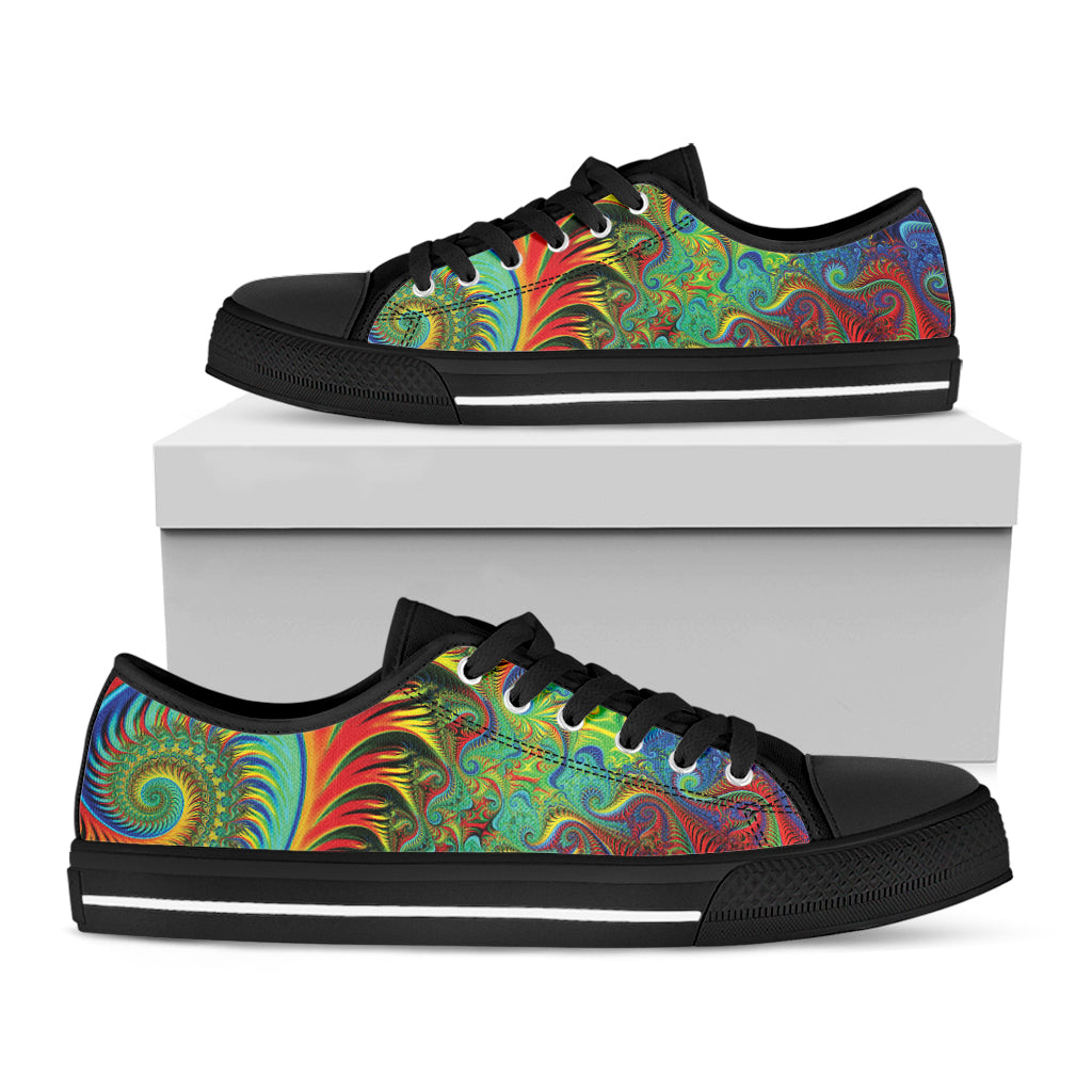Psychedelic Fractal Print Black Low Top Shoes