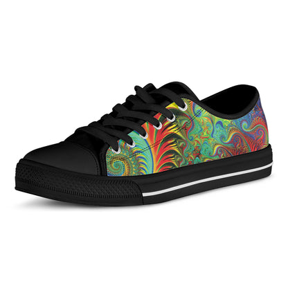 Psychedelic Fractal Print Black Low Top Shoes