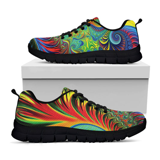 Psychedelic Fractal Print Black Sneakers