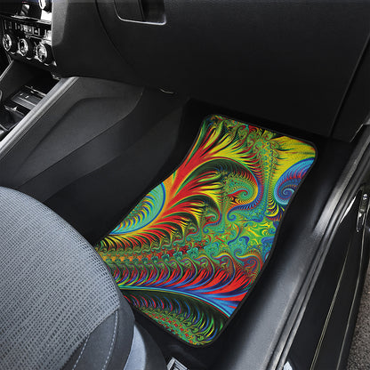 Psychedelic Fractal Print Front and Back Car Floor Mats