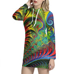 Psychedelic Fractal Print Hoodie Dress