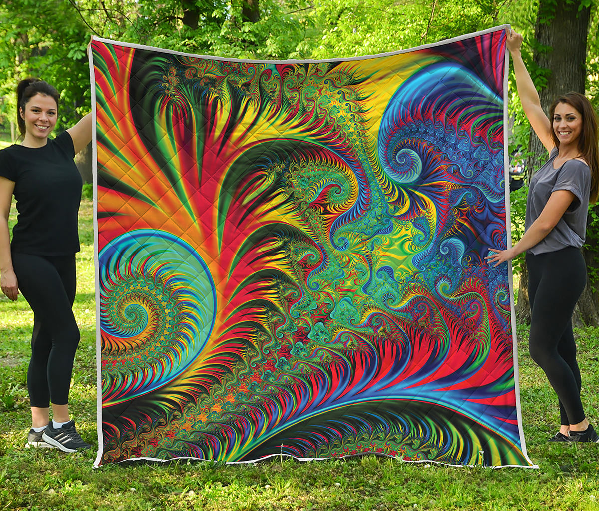 Psychedelic Fractal Print Quilt