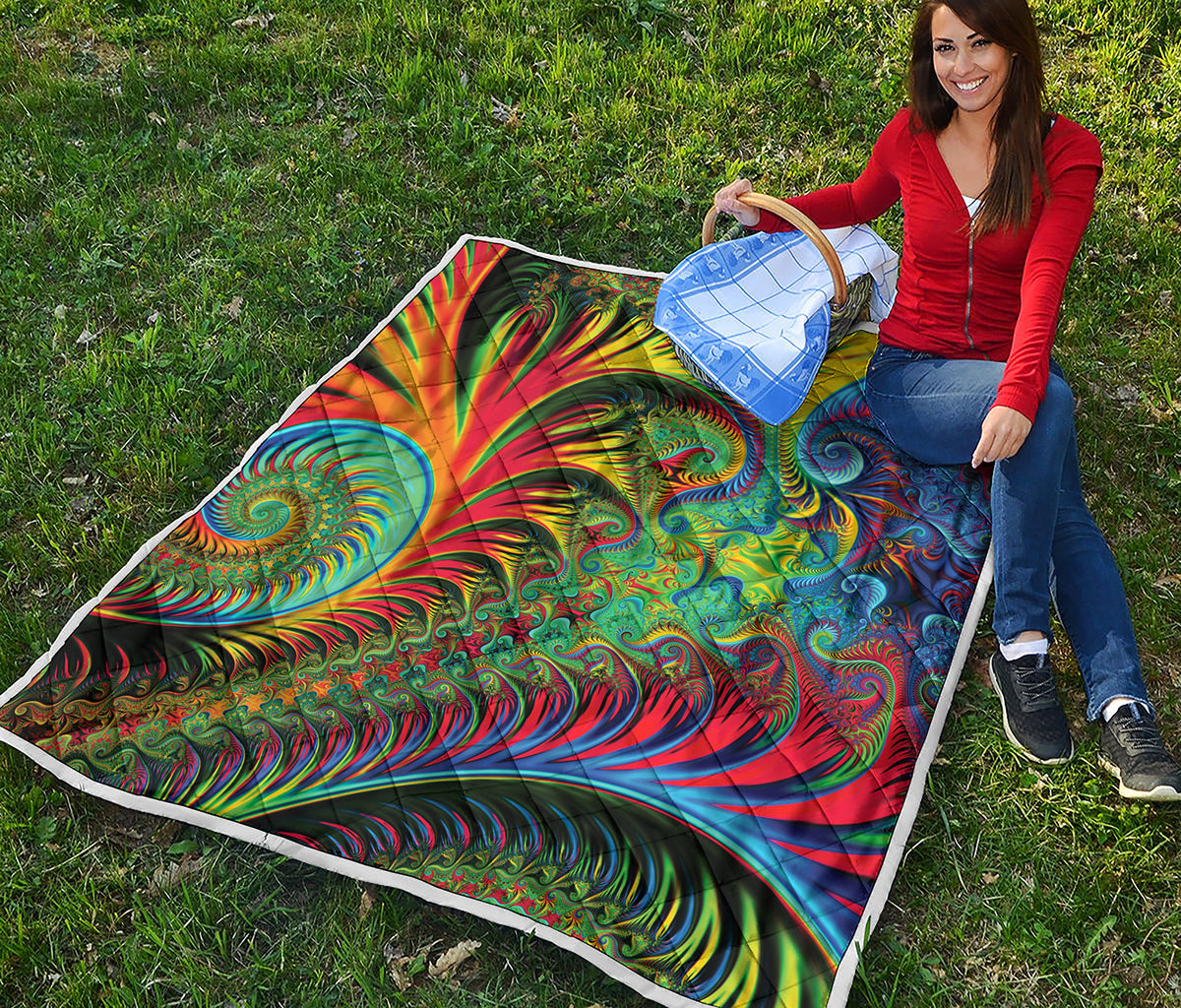 Psychedelic Fractal Print Quilt