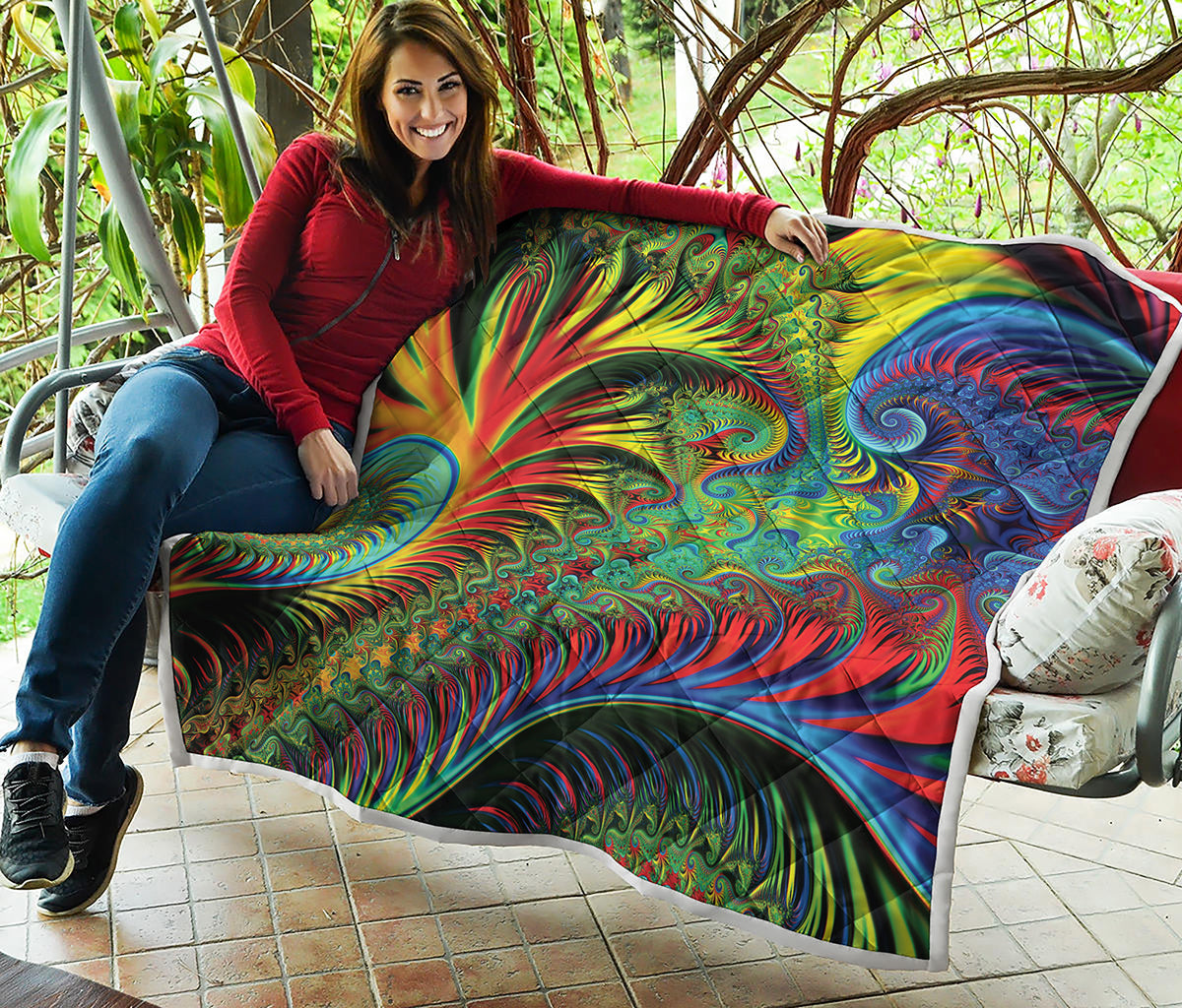 Psychedelic Fractal Print Quilt